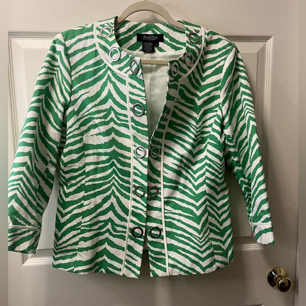Peck‎ and Peck Womens Lined Blazer Green and White Sz 14